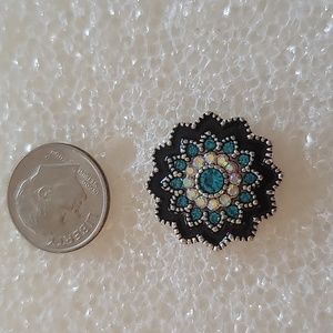 Black and Teal Blue rhinestones Ginger Snap Button 18MM
